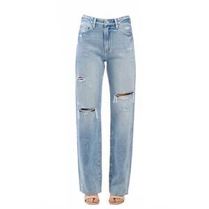 NEW PETRA153 distressed high rise rigid vintage straight leg jeans in light deni